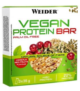 Weider Vegan Protein Bar Barrita energía y proteína vegetal sabor Frutos Rojos 3 unidades de 35g