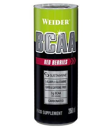 Weider BCAAs RTD Bebida con aminoácidos para crecimiento y mantenimiento de músculos sabor Frutos Rojos 250ml