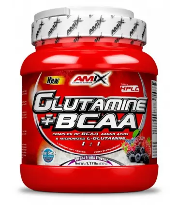 Amix Glutamina + BCAA Fuente de Aminoácidos y L-Glutamina sabor Frutas del Bosque 530 gramos
