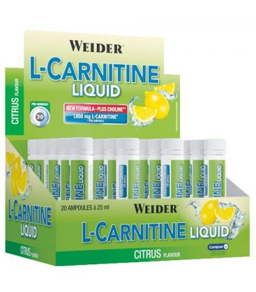 Weider L-Carnitina líquida en ampollas 1800mg por ampolla caja con 20 ampollas sabor Limón