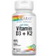 Solaray Vitamina D3 + K2 salud cardiovascular y arterial 60 cápsulas