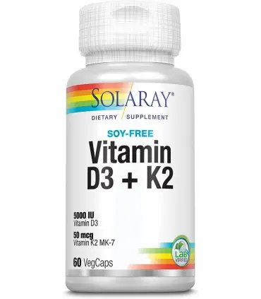 Solaray Vitamina D3 + K2 salud cardiovascular y arterial 60 cápsulas