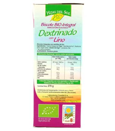 información nutricional pan dextrinado de lino Ynsadiet Hijas del Sol