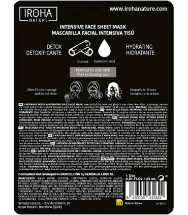 Mascarilla Facial Iroha Nature Detox e Hidratante Biodegradable