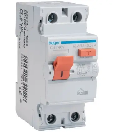Hager interruptor diferencial de vivienda 2P 40A 30mA tipo AC CD748V