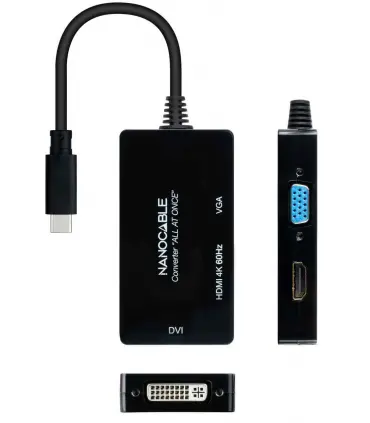Adaptador conversor USB tipo C a HDMI, DVI, VGA 20cm Nanocable