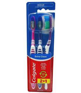 Cepillo de dientes Colgate extra clean nivel medio 3 unidades