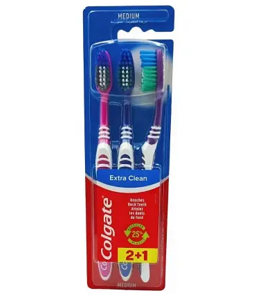 Cepillo de dientes Colgate extra clean nivel medio 3 unidades